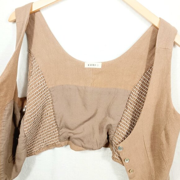 Kori, Women's Linen Blend Vest Button Down Front, Size Large, runs small Boho - Picture 5 of 15